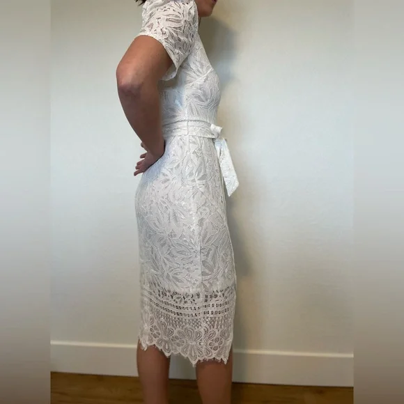 Kensie Lace Tie Waist Dress White Size 4 - Picture 7 of 7
